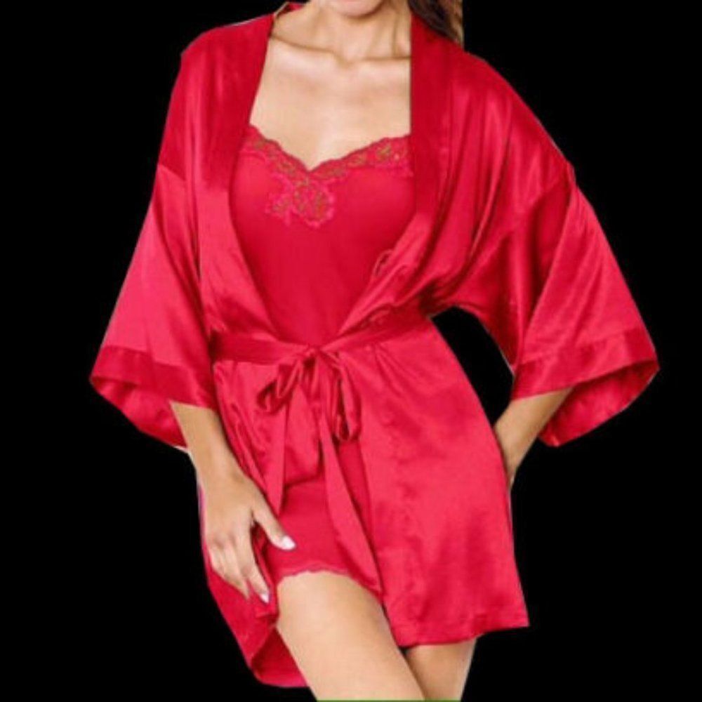 1049  MEDIUM-LARGE  Victoria's Secret Red Satin Robe